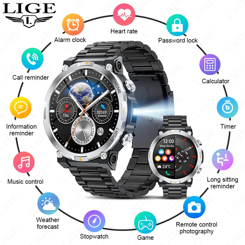 LIGE Smart Watch Men 1.43inch 466*466 AMOLED HD Screen Health Smartwatch Heart Rate Bluetooth Call Watches Sport Fitness Tracker