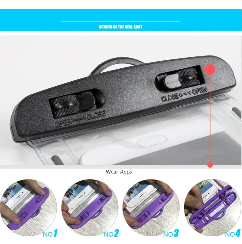 PVC Transparent Waterproof Phone Pouch Luminous Touchscreen Dry Bag with Seal Lock for Swimming Diving Hot Spring Rafting