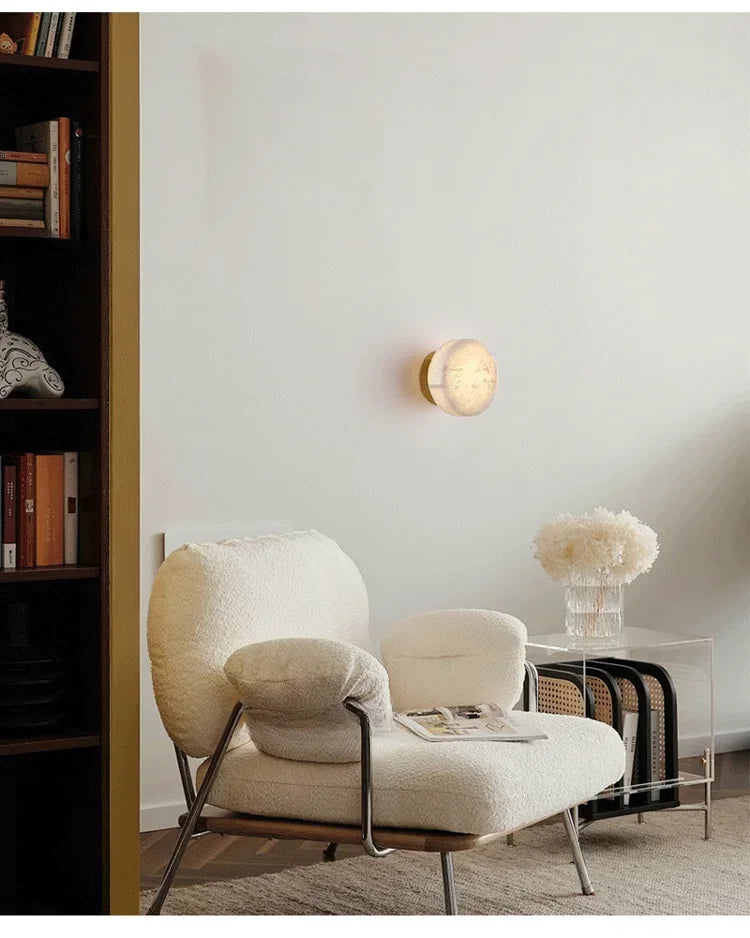 Modern Nordic Wall Sconce Spanish Natural Marble Round Wall Lamp Living Room Hallway Stair Wall Light Bedroom Bedside Lamp
