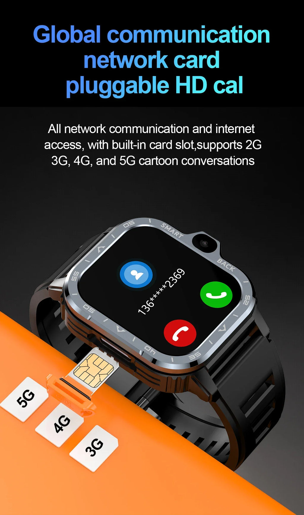 4G/5G SIM Card Wifi Smart Watch 64GB Large Memory APP Download 200W+800W HD Dual Camera Video Call Global Version Smartwatch Men