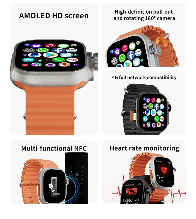 DW100 Pro+ 5G Android Smartwatch Touch ID Smart Watch With Rotary Camera 2.29inch Amoled Screen GPS WIFI NFC Google Play Store