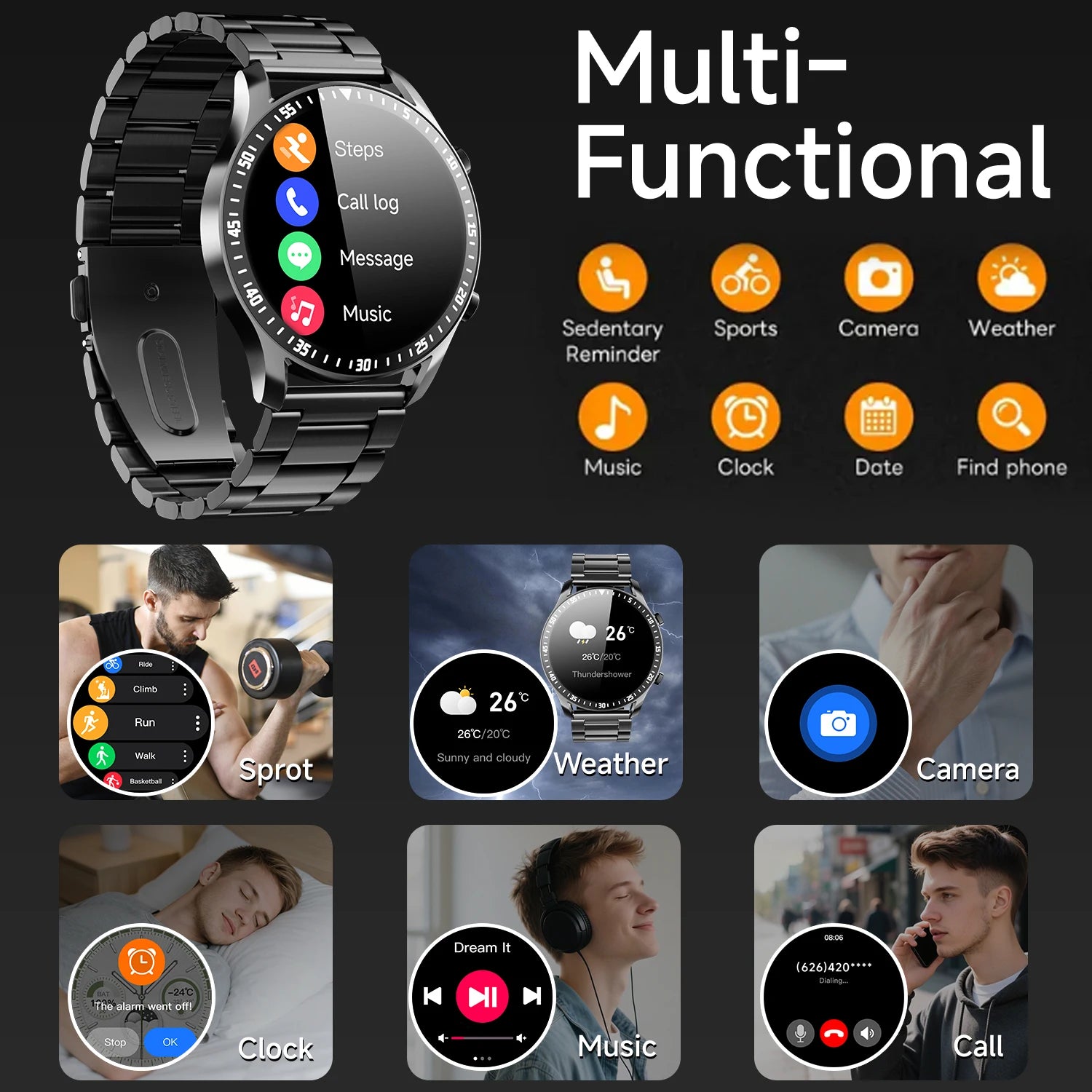 2026 New Sports Smartwatch for Man Bluetooth Call Camera Control Music Player AI Voice Fitness Tracker Watches for Woman Gifts