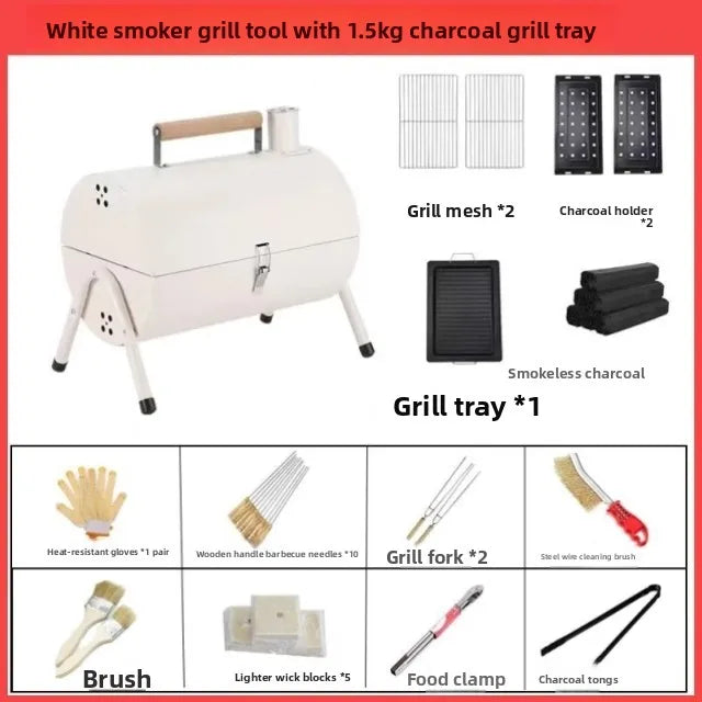 Portable Camping Barbecue Grill Multi-Function Charcoal Barbecue Double-Sided Chimney Home Outdoor Stove Meat Cooking Tool