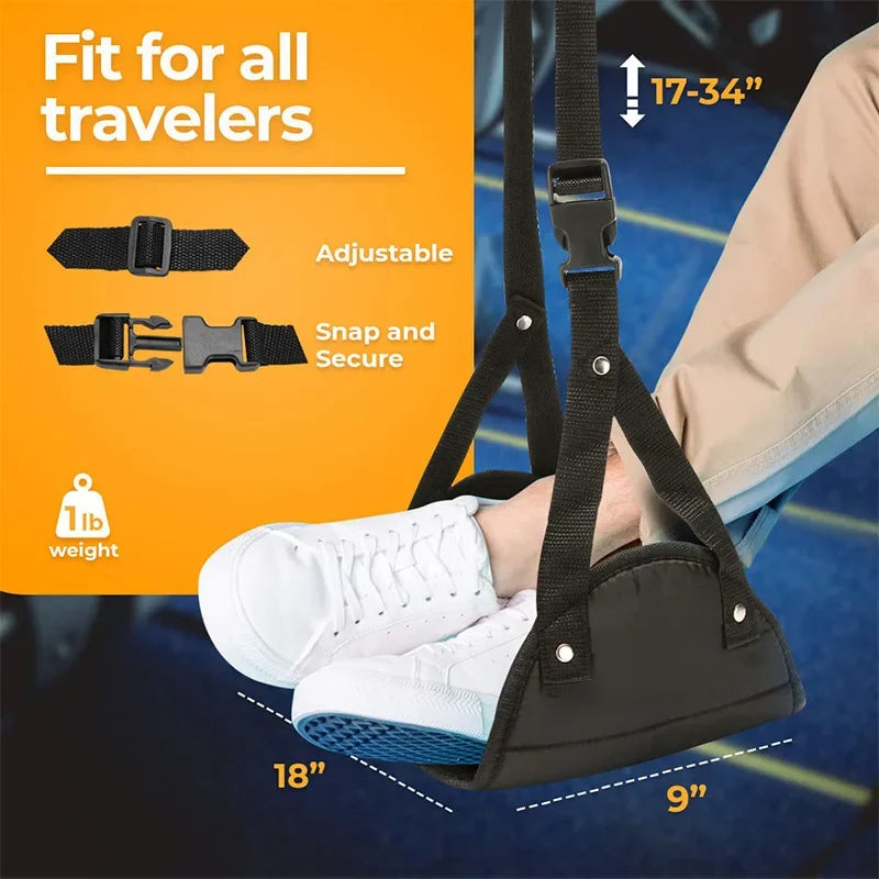 Portable Adjustable Leg Hammock with Comfortable Foot Rest for Airplane Office and Car Travel Support and Relaxation