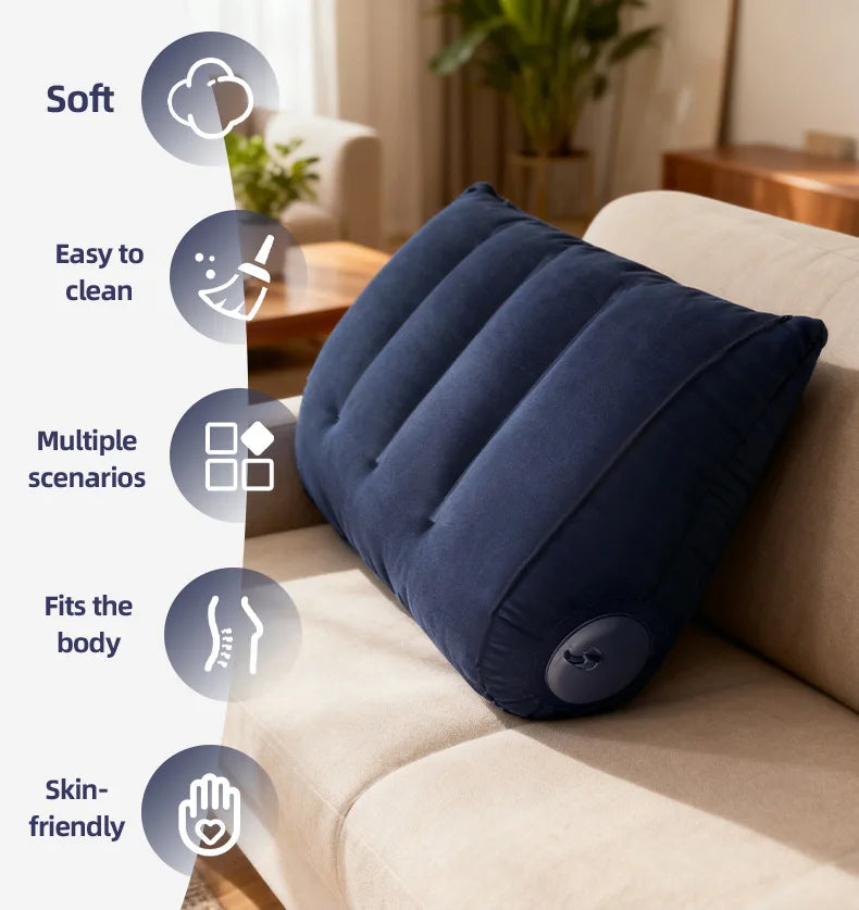 Triangular Travel Pillow Inflatable Office Neck Lumbar Support Pillow Thickened flocking Leg Rest Pillow for Air Travel