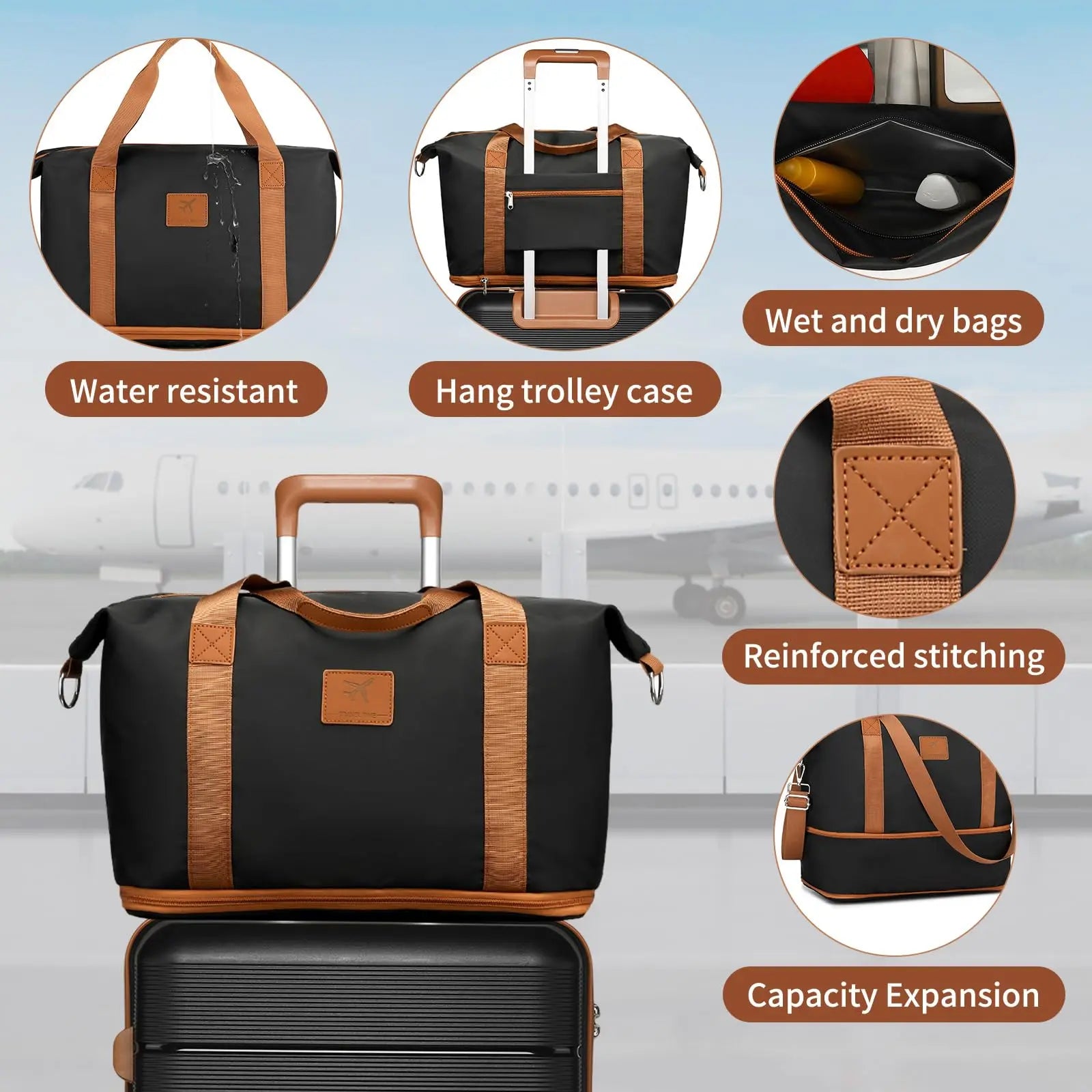 British Traveller Lightweight Hard Shell Luggage Set with TSA Lock, Spinner Wheels, 20" 24" 28" Travel Suitcases,Black