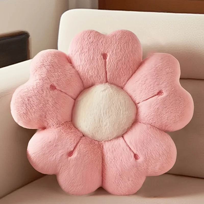 1Pc Soft Plush Daisy Flower Throw Pillow - Cozy Decorative Cushion for Bed & Sofa, White/Pink, Adorable Floral Desig