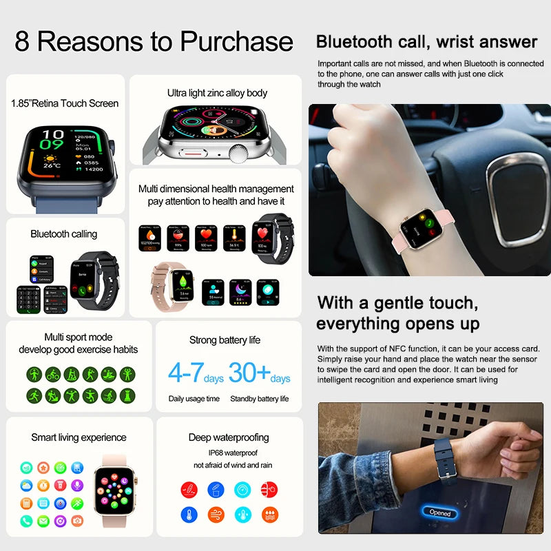 2026 Smart Watch 24/7 Women Health Full Touch Screen BT Call Waterproof Watch Sports Fitness Tracker Health Smartwatch Lady Gift