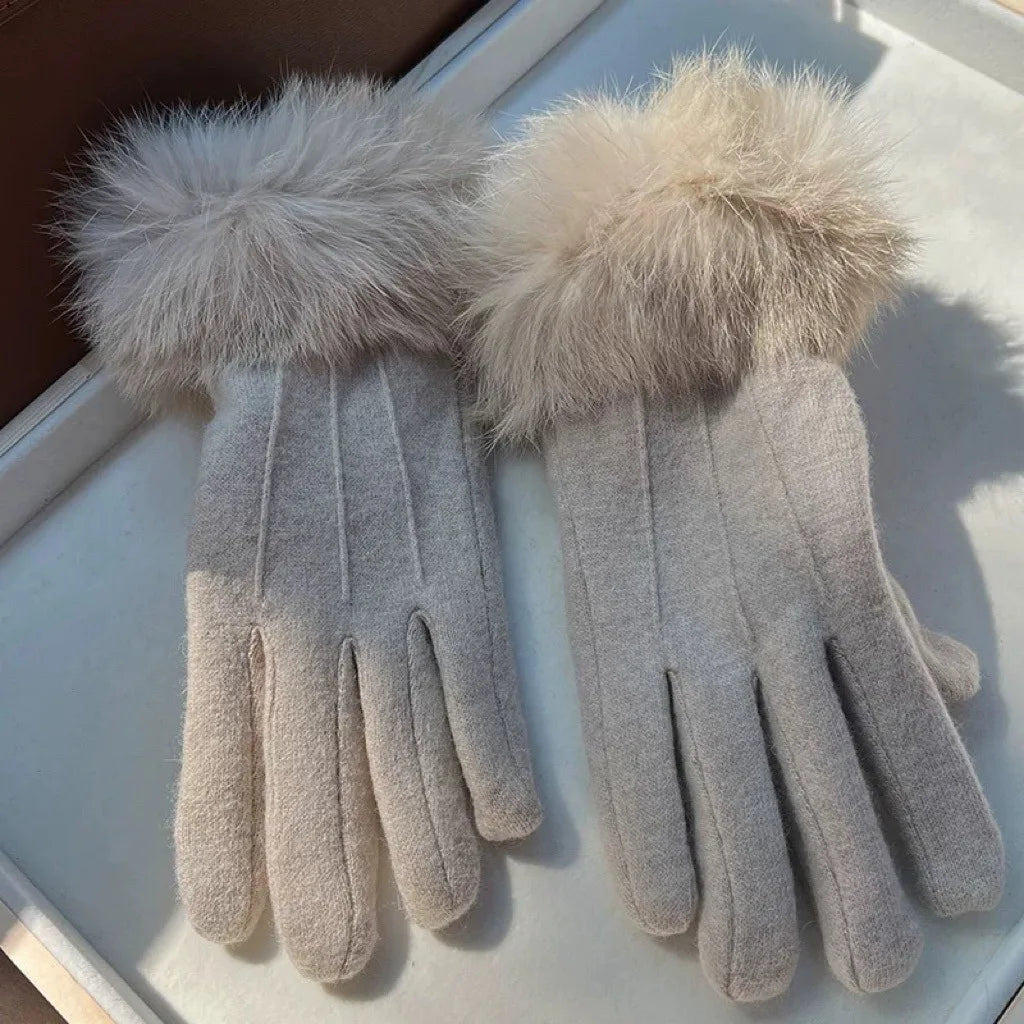 Winter Outdoor New Women's Plush Thick Gloves, Warm Gloves, Cold Resistant Touch Screen Five Finger Riding Gloves