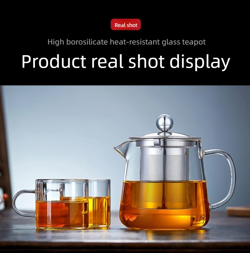 Heat-Resistant Borosilicate Glass Teapot with Removable Stainless Steel Infuser – Clear Tea Kettle for Kung Fu Tea Brewing Set
