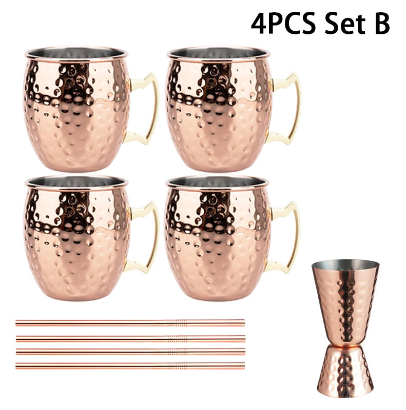 1-6PCS Stainless Steel Moscow Mule Beer Mugs Metal Copper Plated Hammered Anti-fall Beer Mug Cocktai Mugs Bar Banquet Drink Mugs