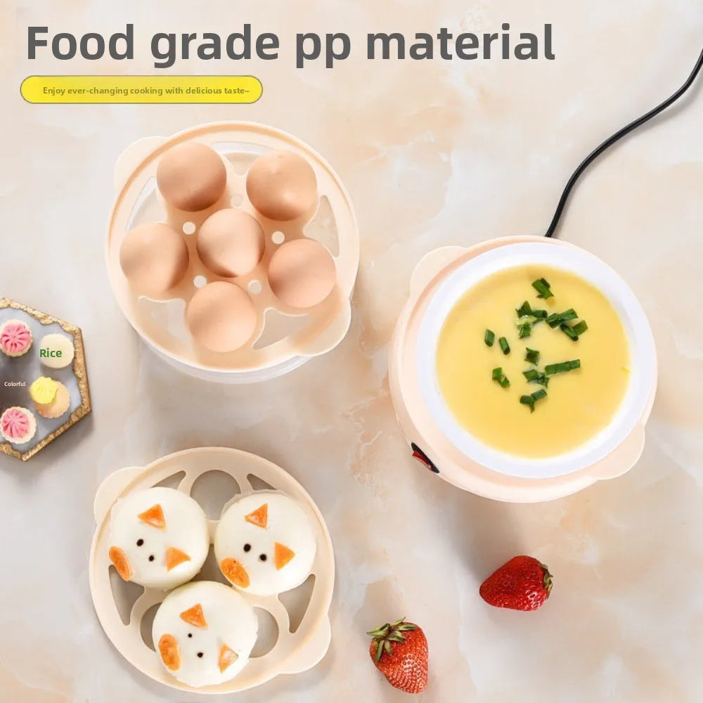Automatic Power Off Egg Boiler Mini with Measuring Cup Egg Steamer Multi-layer Breakfast Machine for Home Dormitory