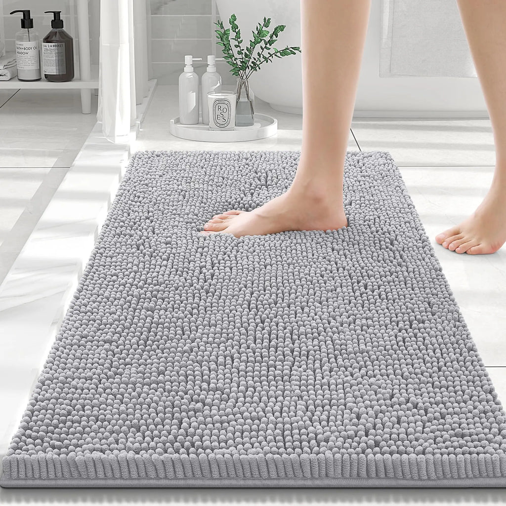 Olanly Chenille Bath Mat Fashion Non-Slips Soft Fluffy Bath Mats For Bathroom Super Absorbent Floor Mats Washable Bathroom Mat