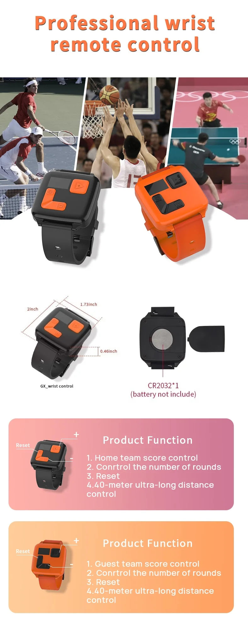 Ganxin Portable LED Tennis Scoreboard for Padel Court | Remote Control Digital Score Board for Indoor Stadium | Wrist Watch Sync