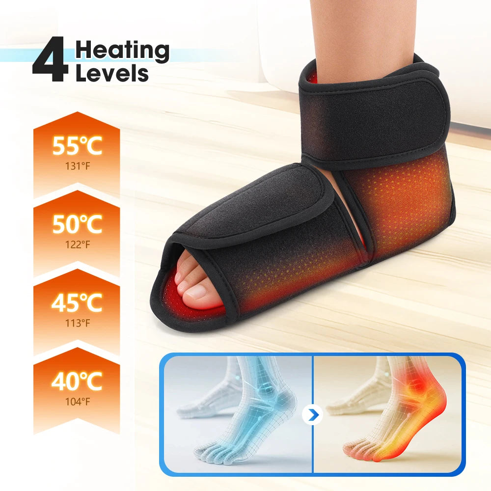Ankle Air Compression Massager Heated Foot Wrap Support 3 Modes 4 Levels Thermal Sleeve Cordless Rechargeable Brace
