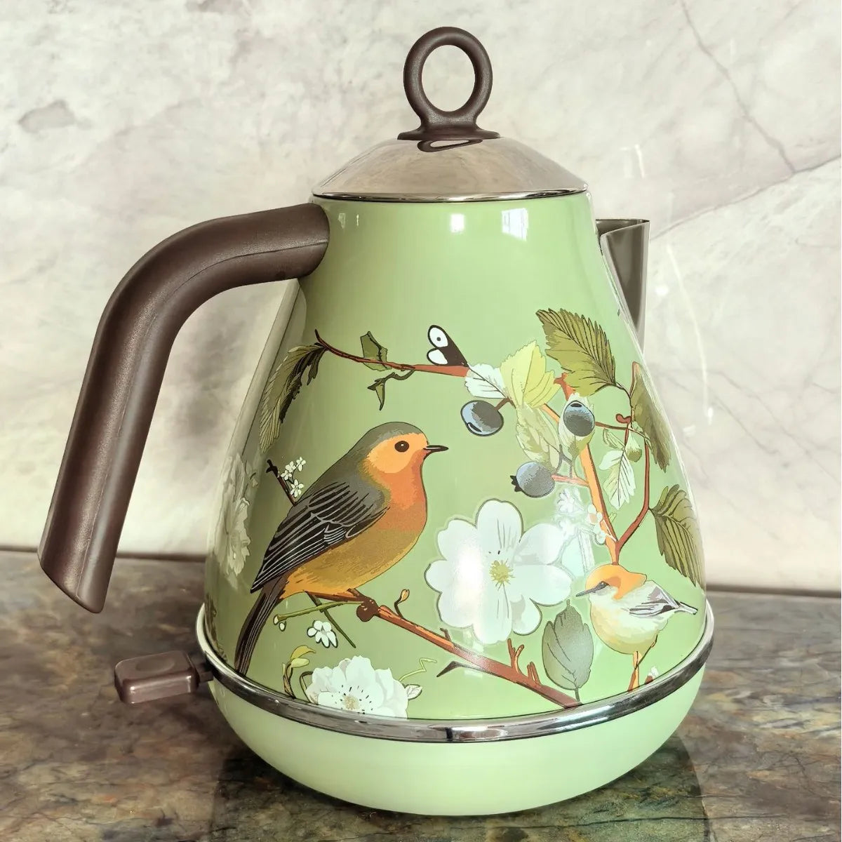 Automatic Power Off Retro Green Paint Decal Electrc Kettle Boiling Water with Thermometer 304stainless Steel 1850w 1.7L