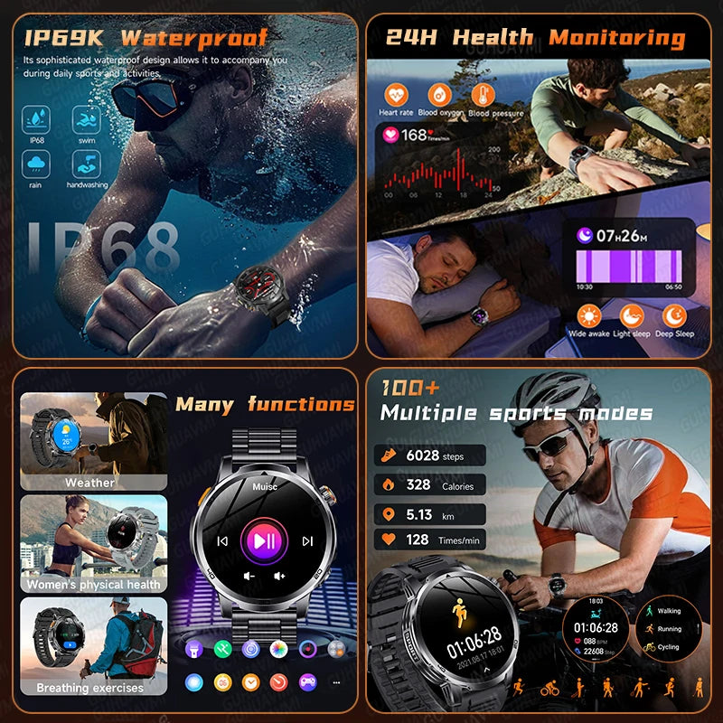 2026 Military T-Rex 3 Smart Watch Fitness Clock Men 466*466 AMOLED Screen 1000mAh Battery Flashlight Call Waterproof Smartwatchs