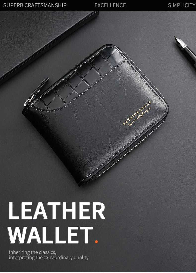 Leather Men’s Wallet Luxury Mens Purse Male Zipper Card Holders with Coin Pocket Rfid Wallets Gifts for Men Money Bag