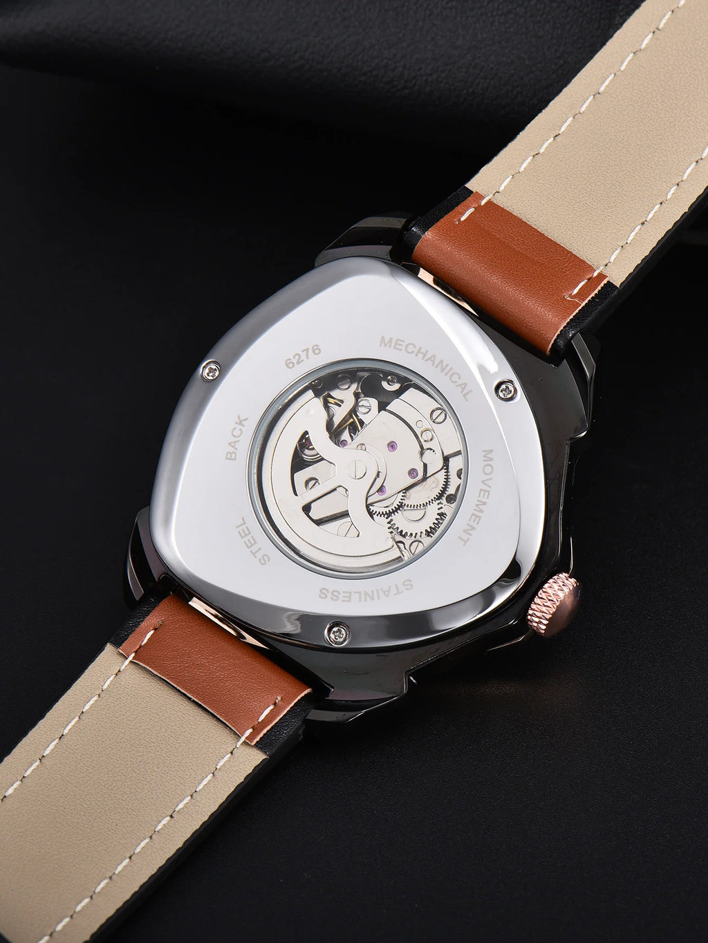 Men automatic watch explore outdoors style mechanical watches retro triangle skeleton leather waterproof luminous mens watch