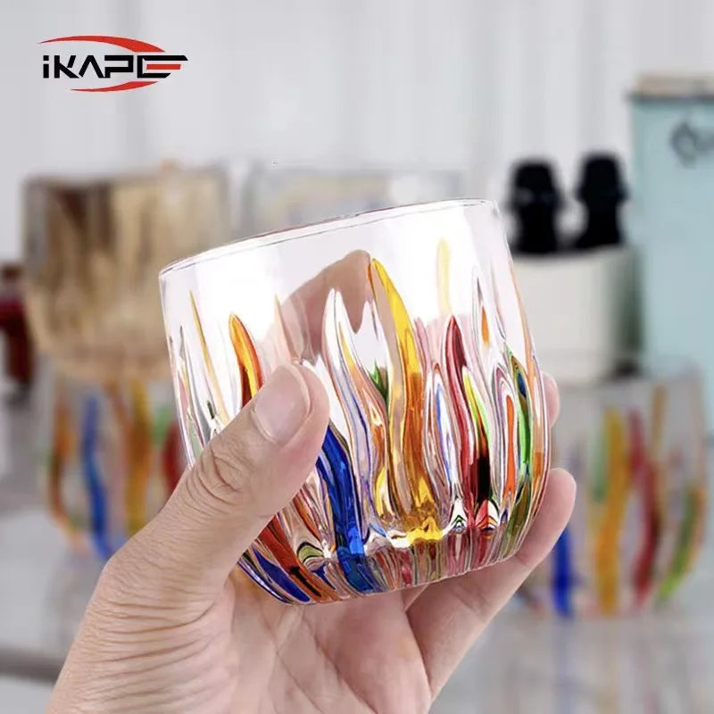 IKAPE Glass Cup,Espresso Cup,Milk Cup,Coffee and tea tools,Hand-Painted Design,270ml Large Capacity,Dual-Use for Kitchen and Bar