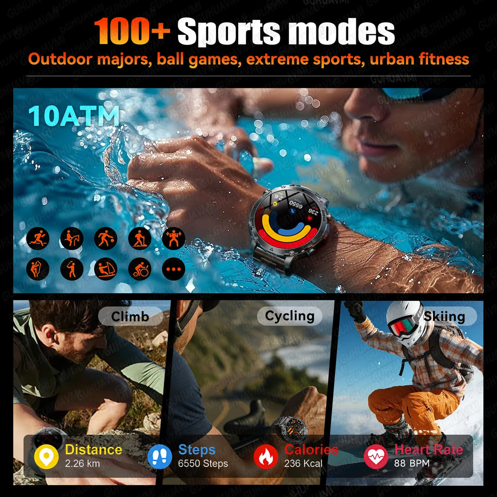 2026 Hot New 1400mAh Extra-Large Battery SmartWatch Men Military Outdoor SOS Flashlight  Waterproof Heart Rate Sports Smartwatch