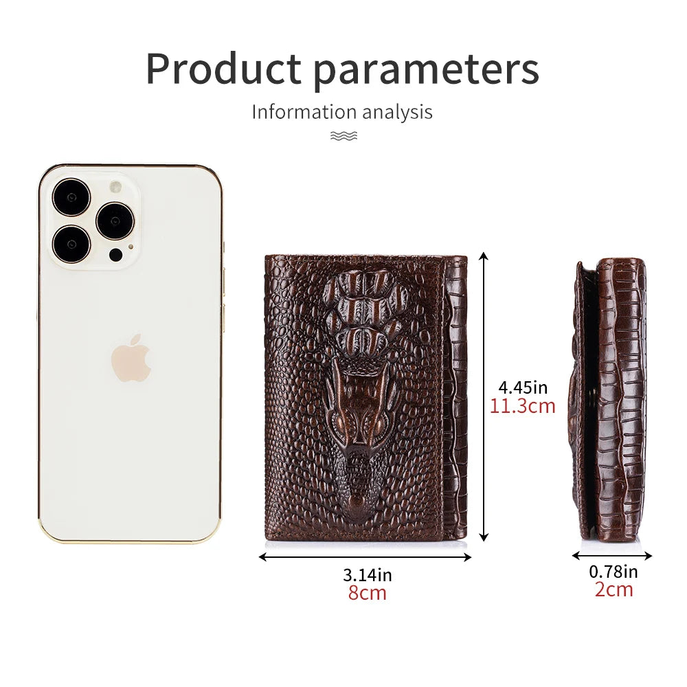 100%Leather men's wallet, leather short multi card bag, leather men's wallet, crocodile patterned wallet