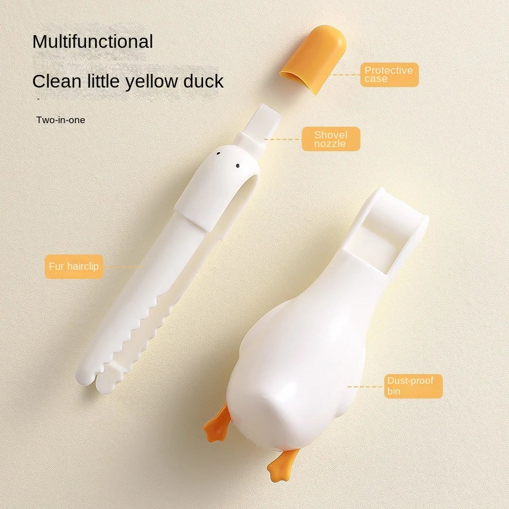 2-in-1 Cute Duck Shaped Double-head Design Cleaning Clip Dust Stain Removal Shovel - Bathroom Cleaner Tool With Drainage Hole