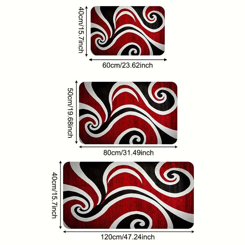 Red Pattern Kitchen Mat - Non-Slip Durable Polyester Rug for Porch Balcony Living Room, Modern Kitchen Floor Decor
