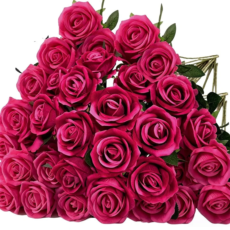 50 Pcs Velvet Rose Artificial Rose Flowers Real Touch Fake Roses Florals for Valentine's DIY Wedding Bouquet Party Home Decor