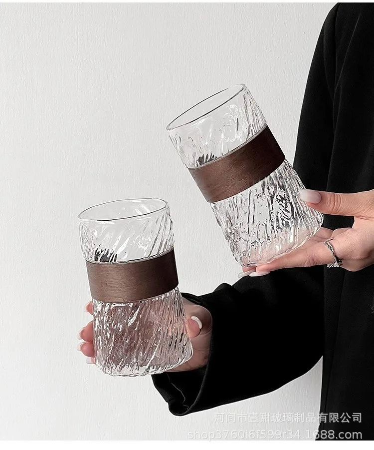 2Pcs heat-resistant glass hanging ear coffee cup transparent with cup cover ice American cup retro high value high borosilicate