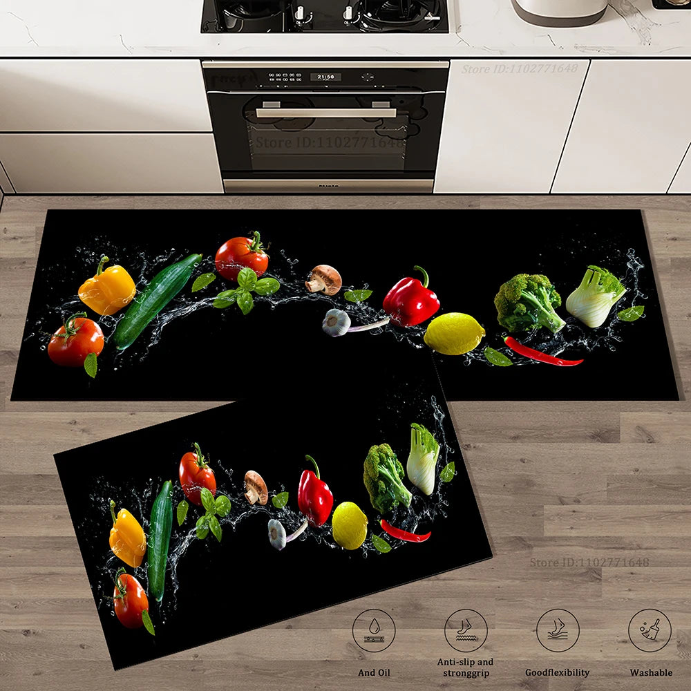 Kitchen Tableware Pattern Absorbent Doormat Non-Slip Entrance Rug with Washable Floor Carpet Durable Home Decor High Quality Mat