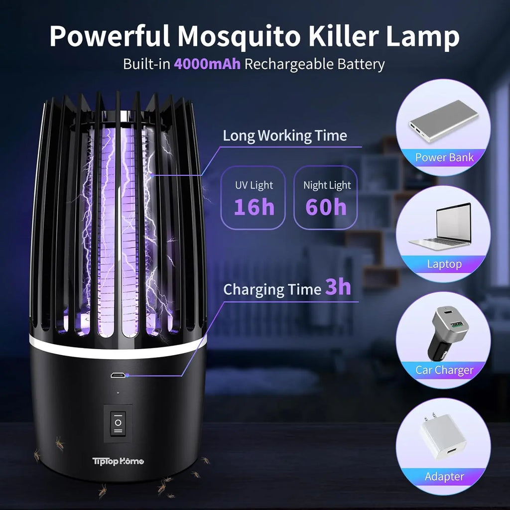 2 in 1 Electric Fly Catcher USB Rechargeable Portable Bug Zapper with Night Light 360° Attract for Indoor Outdoor Trip Camping