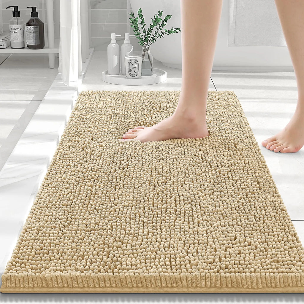 Olanly Chenille Bath Mat Fashion Non-Slips Soft Fluffy Bath Mats For Bathroom Super Absorbent Floor Mats Washable Bathroom Mat