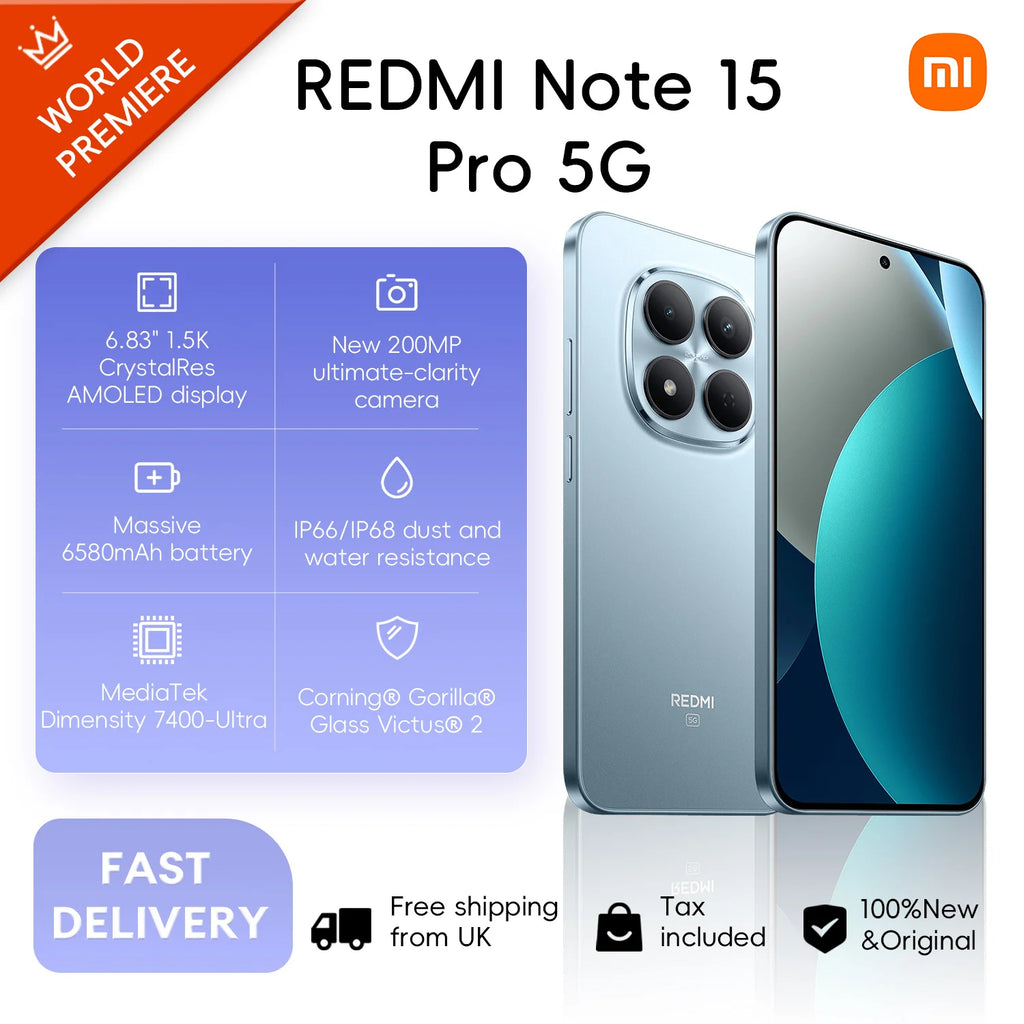 Xiaomi Redmi Note 15 Pro 5G 8+512GB Global Version MediaTek Dimensity 7400-Ultra 6.83" 120Hz AMOLED Display 200MP 6580mAh 45W