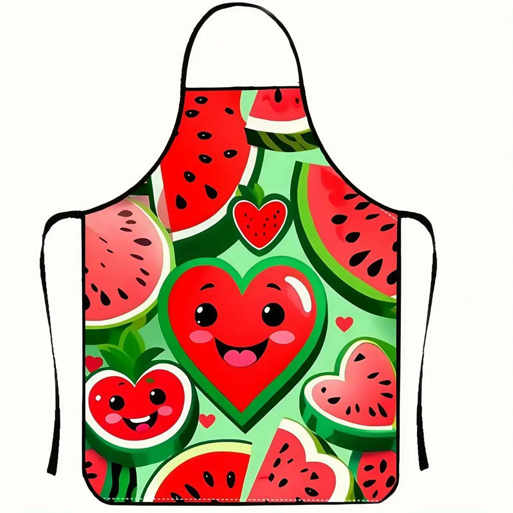 Cute Watermelon Print Apron Oil Proof Waterproof Kitchen Cooking Apron Household BBQ Restaurant Party Work Anti Fouling Apron