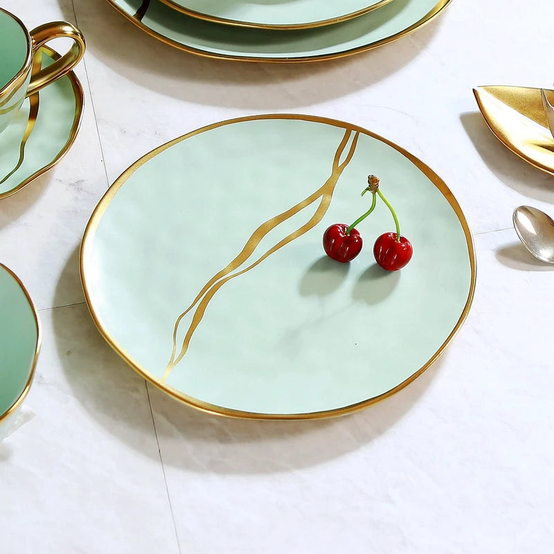European style gold-plated ceramic Western food plate, hotel Western restaurant, home fruit pastry plate