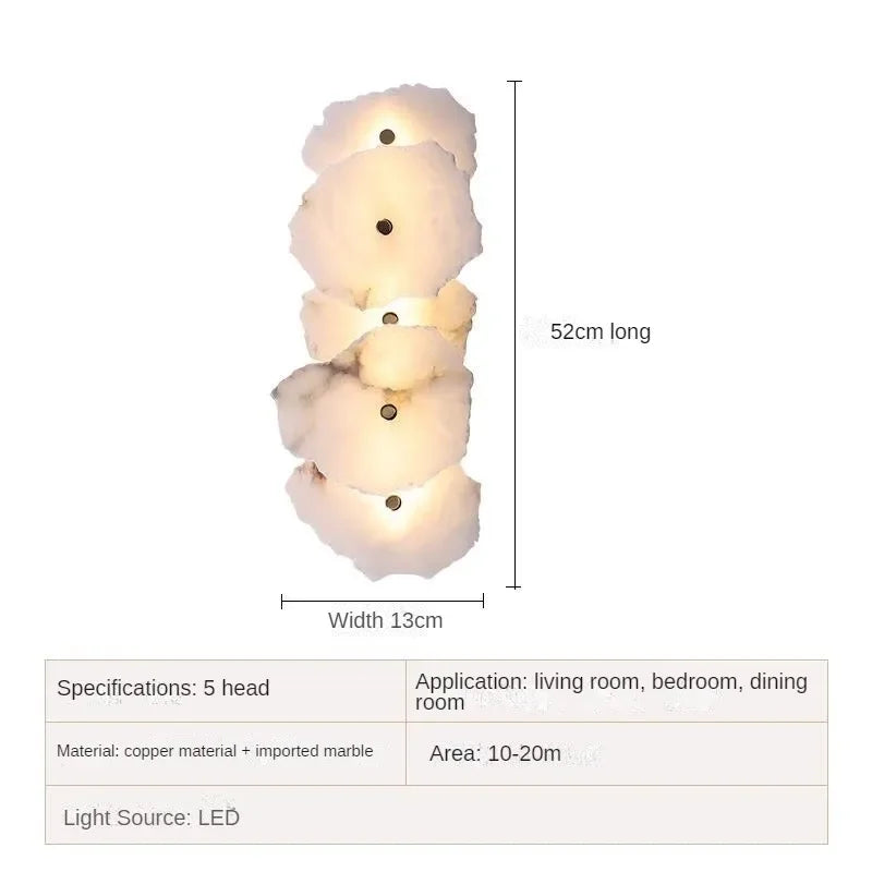 Modern Natural Marble All Copper LED Wall Lamp Dining Room Bedroom Bedside Living Room Indoor Creative Decoration Wall Light