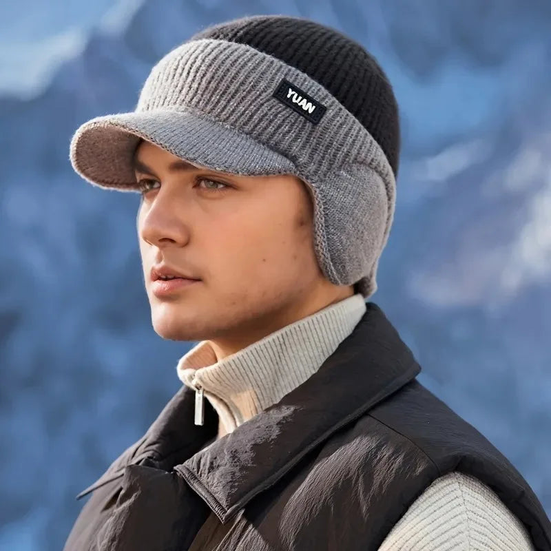 Dual-Tone Knit Baseball Cap - Outdoor Activities | Fashionable Dad Hat with Ear Protection | Perfect for Couples Hats for Men