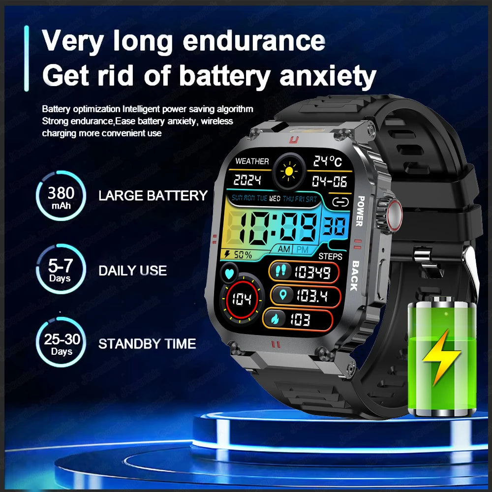2025 New Outdoor Military Rugged Smart Watch Men's 1.91 Inch AMOLED HD Full Screen Touch LED Light Bluetooth Call Smartwatches
