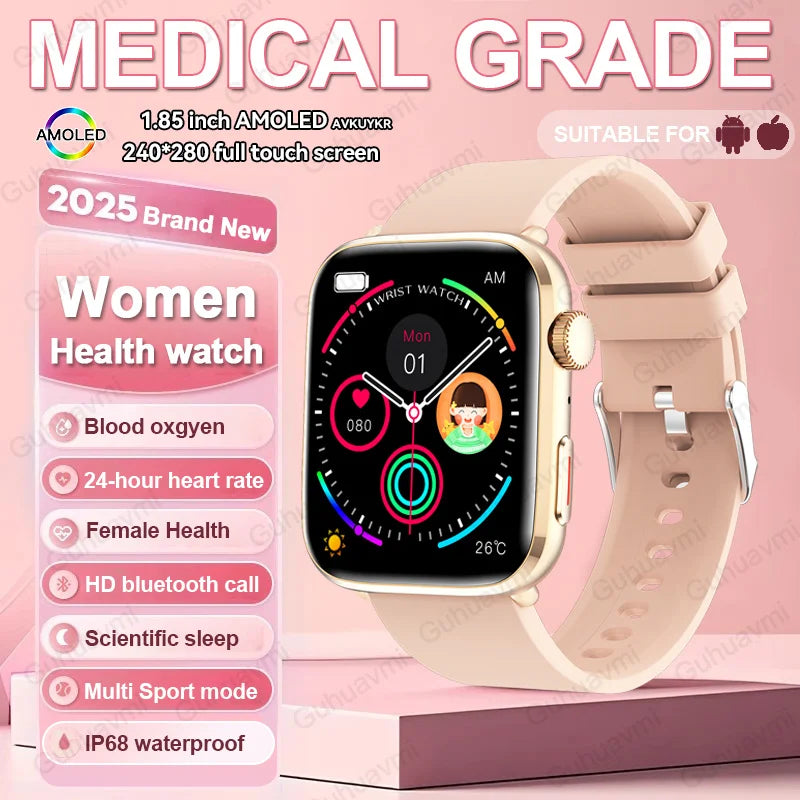 2026 Smart Watch 24/7 Women Health Full Touch Screen BT Call Waterproof Watch Sports Fitness Tracker Health Smartwatch Lady Gift
