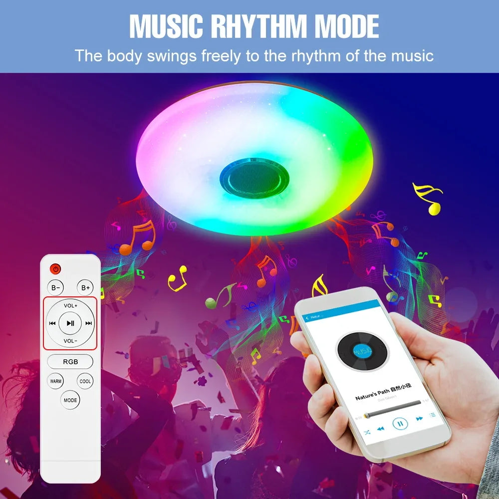 100W RGB LED Smart Ceiling Light AC100-240V Bluetooth Connection APP Remote Control Dimmable Chandelier With Speakers Music Lamp