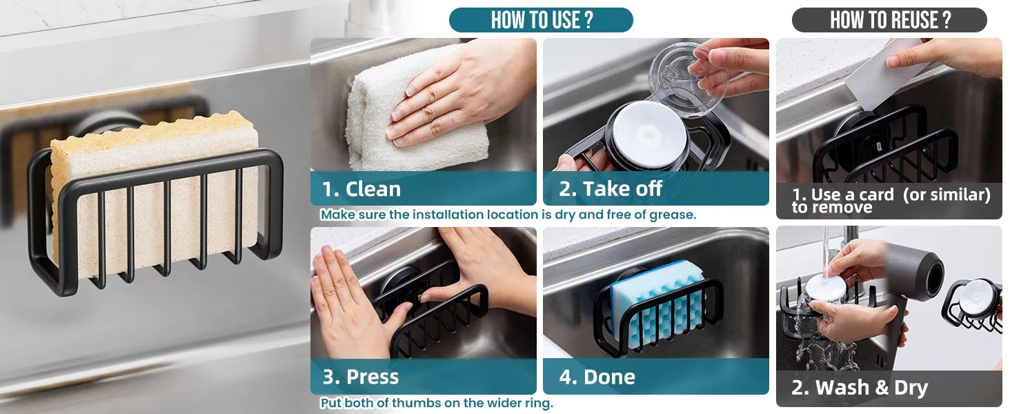 TAILI Sponge Holder for Kitchen Sink Organizer with Suction Cup Rustproof Sink Sponge Stand Removable Kitchen Sponge Holder