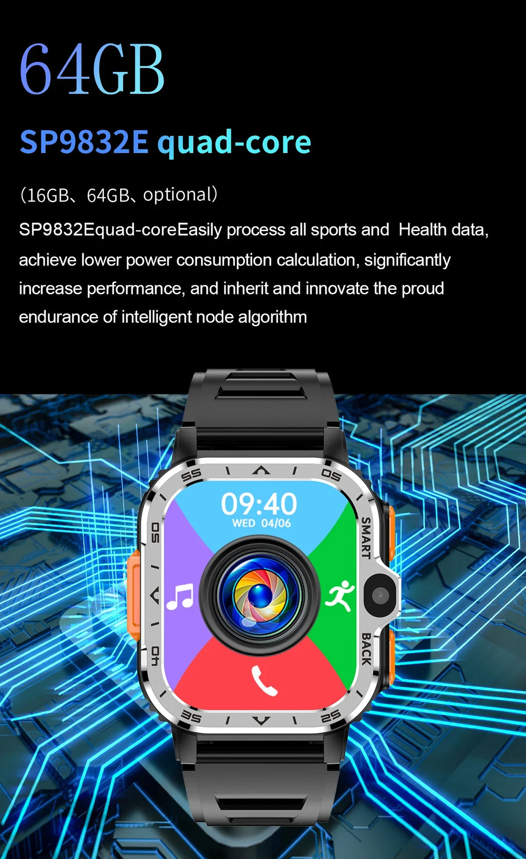 4G/5G SIM Card Wifi Smart Watch 64GB Large Memory APP Download 200W+800W HD Dual Camera Video Call Global Version Smartwatch Men