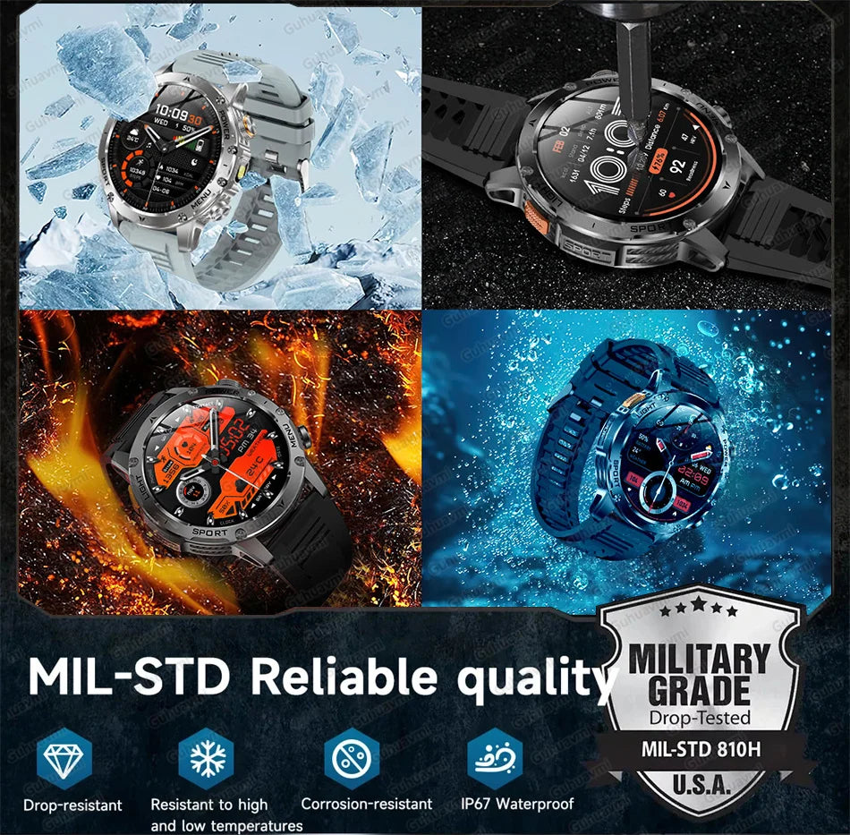 2025 New Military Grade Men 1000mAh Super Large Battery Smart Watch GPS 3ATM Waterproof Bluetooth Call Sports Fitness Smartwatch