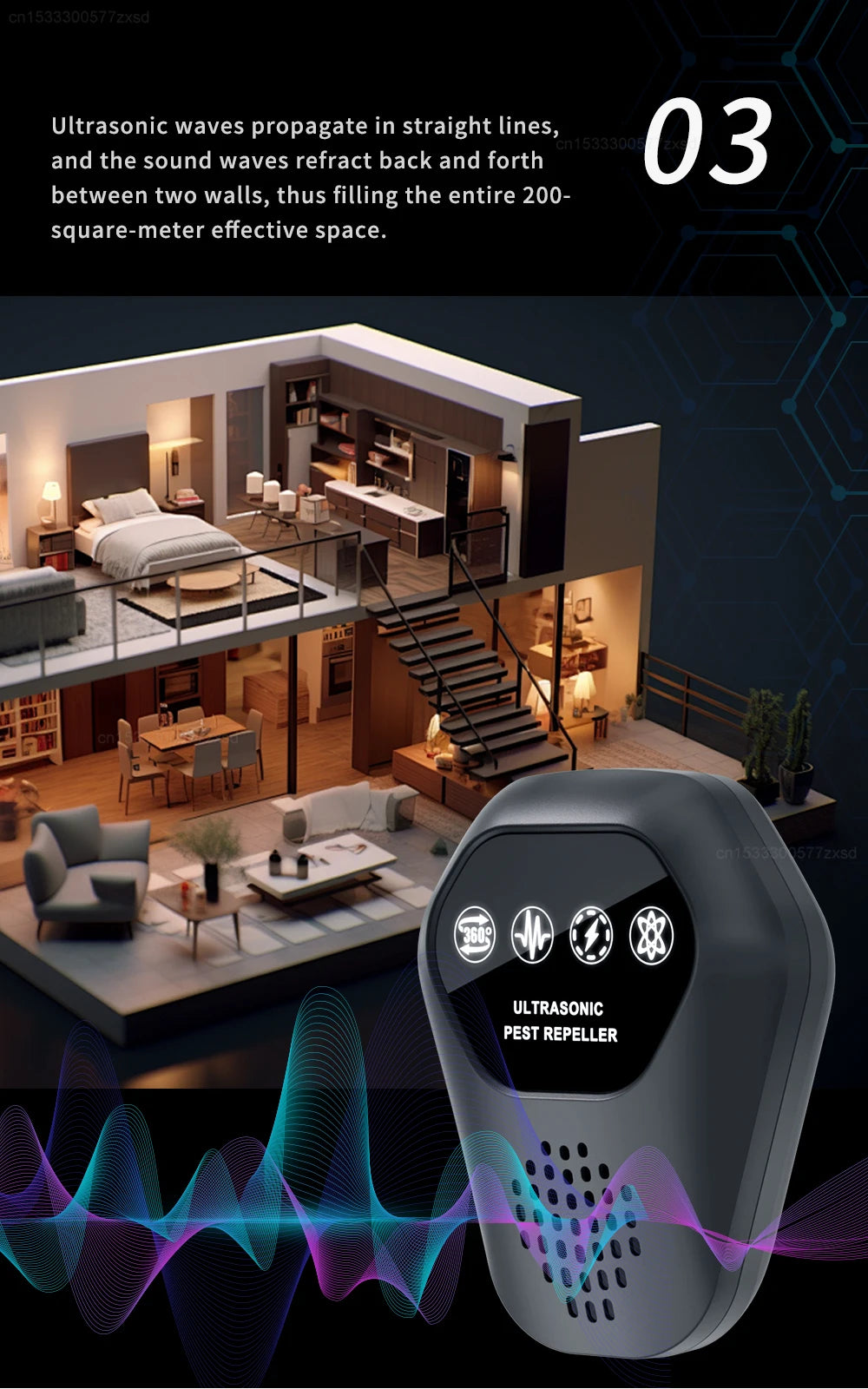 Ultrasonic Mosquito Repeller Rat Repeller Intelligent High-power Warehous Kitchen Variable Frequency Cockroach Pest Repeller New