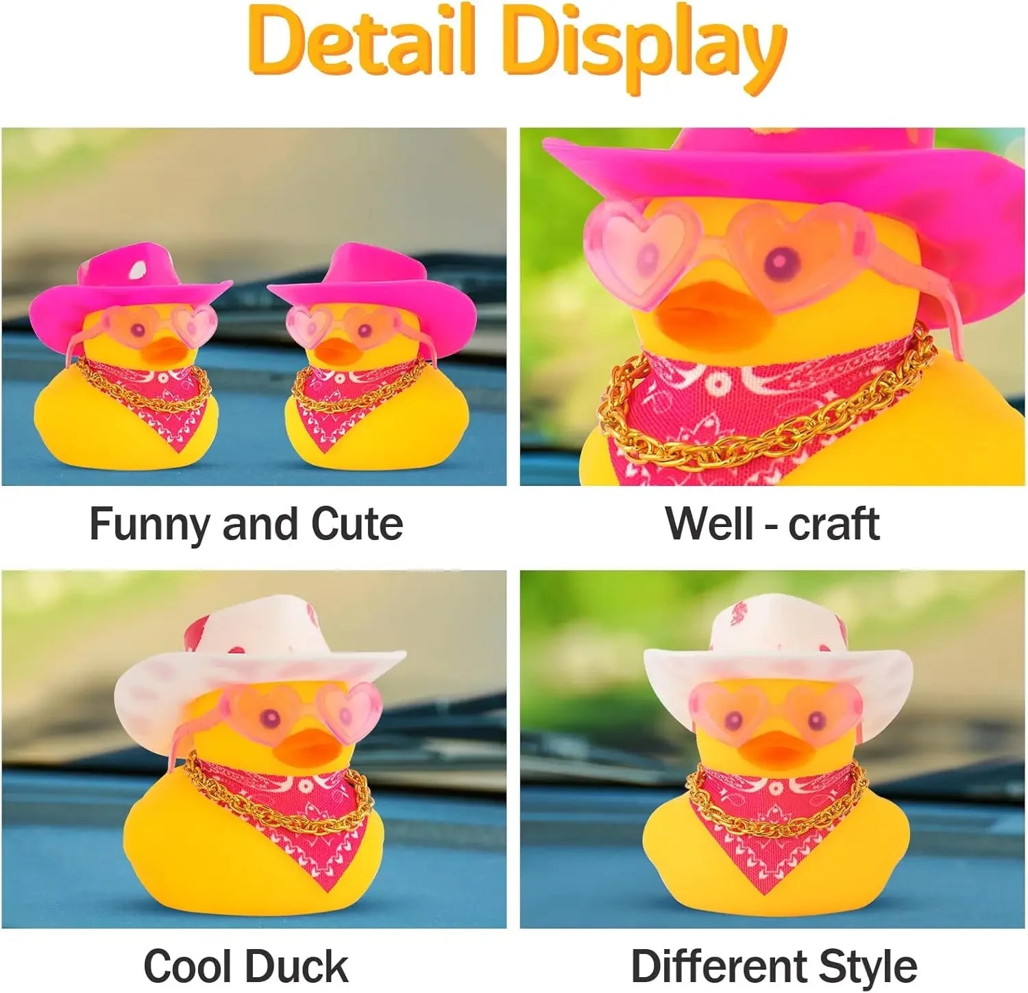 Car Decoration Rubber Cowboy Duck Car Dashboard Decorations Pink Cowboy Hat Rubber Ducks, Duck for Car Ornament Accessories