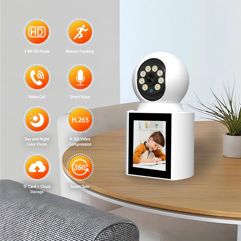 Ease Life App 3MP Video Calling Camera with Screen 2.4G Indoor Home Security Auto Tracking Nanny Baby/Elder/Dog/Pet IP Camera