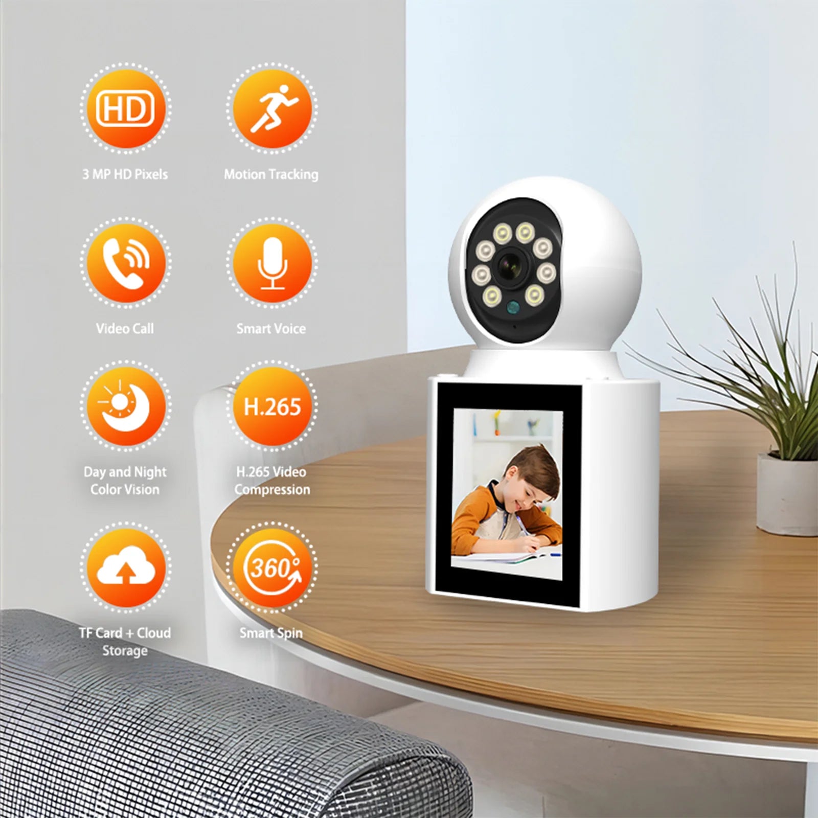 Ease Life App 3MP Video Calling Camera with Screen 2.4G Indoor Home Security Auto Tracking Nanny Baby/Elder/Dog/Pet IP Camera
