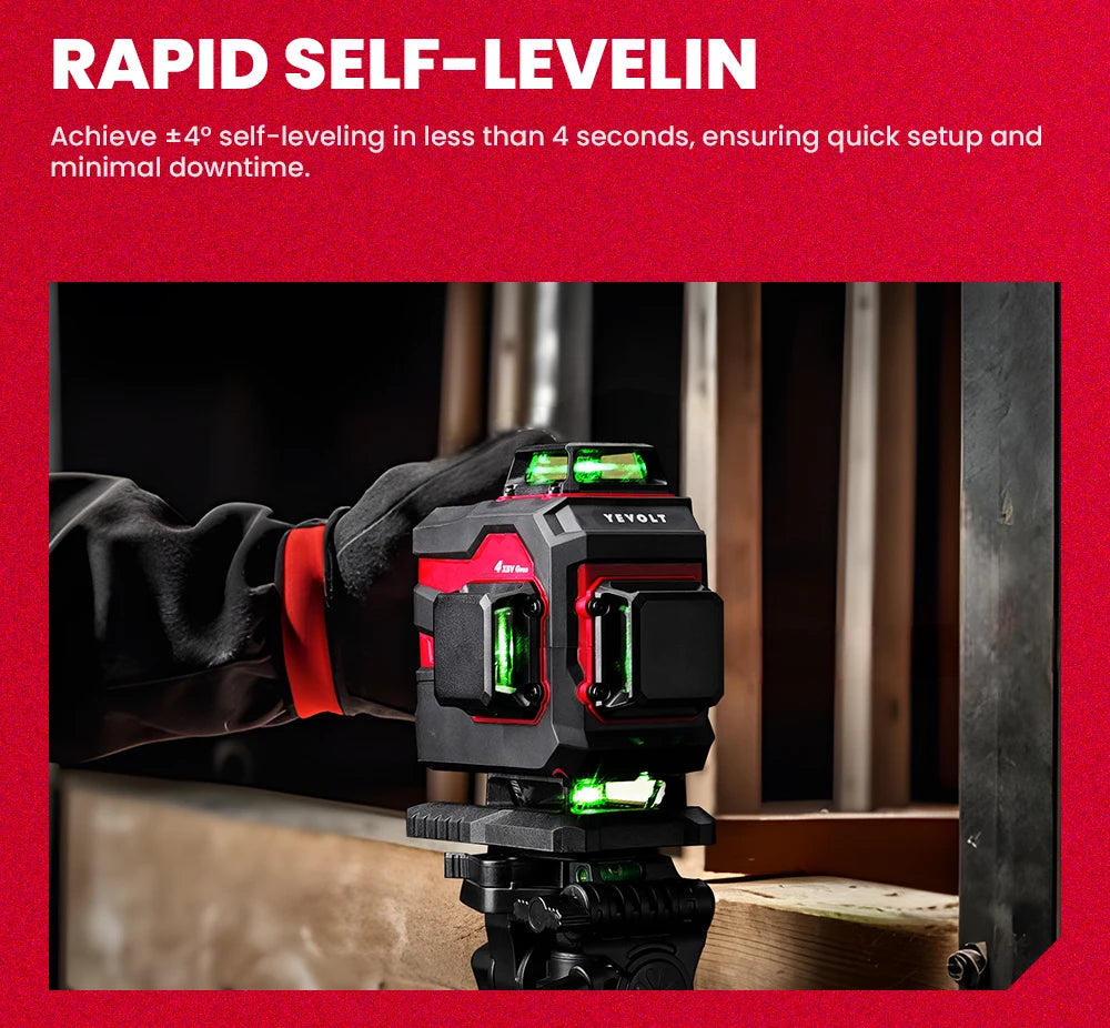 YEVOLT Laser Level Green Beam 12/16 Lines ±4° Self-leveling 3D 360° Horizontal and Vertical Measuring Tools - YVGLL4XS-Series