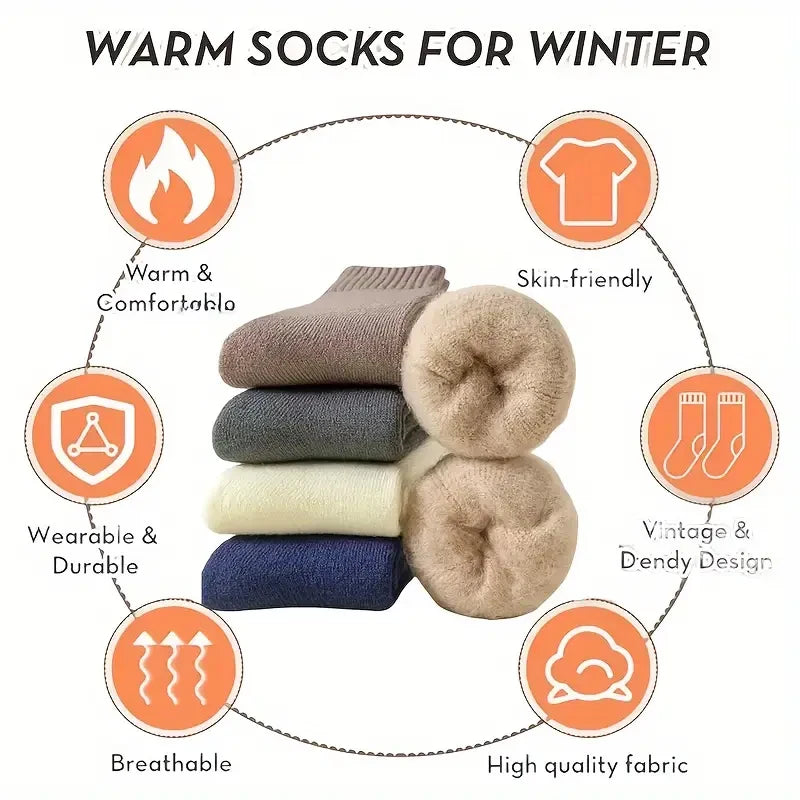 3 pairs Boot Socks for Women Thermal Socks For Thick Winter Outdoors Warm Socks Soft Warm Classic Big Girl Cotton Socks